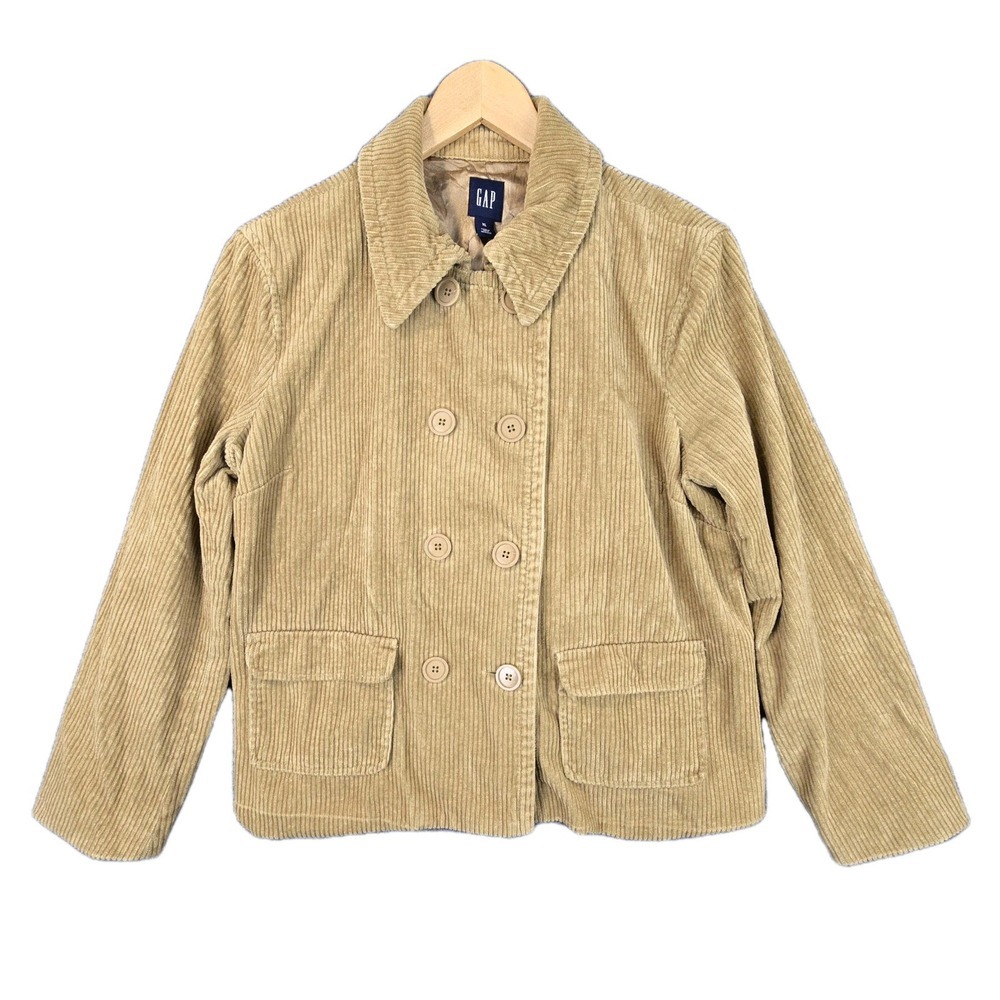 Vintage 2004 GAP Women's Corduroy Peacoat Jacket XL Tan Double-Breasted - Picture 1 of 13